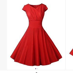Red surplice cap-sleeve fit and flare dress